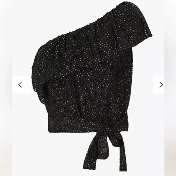 NWT Reiss Nora Metallic Spot Asymmetric Neck Tie Detail Top, Black/Gold size 10 - Picture 5 of 8